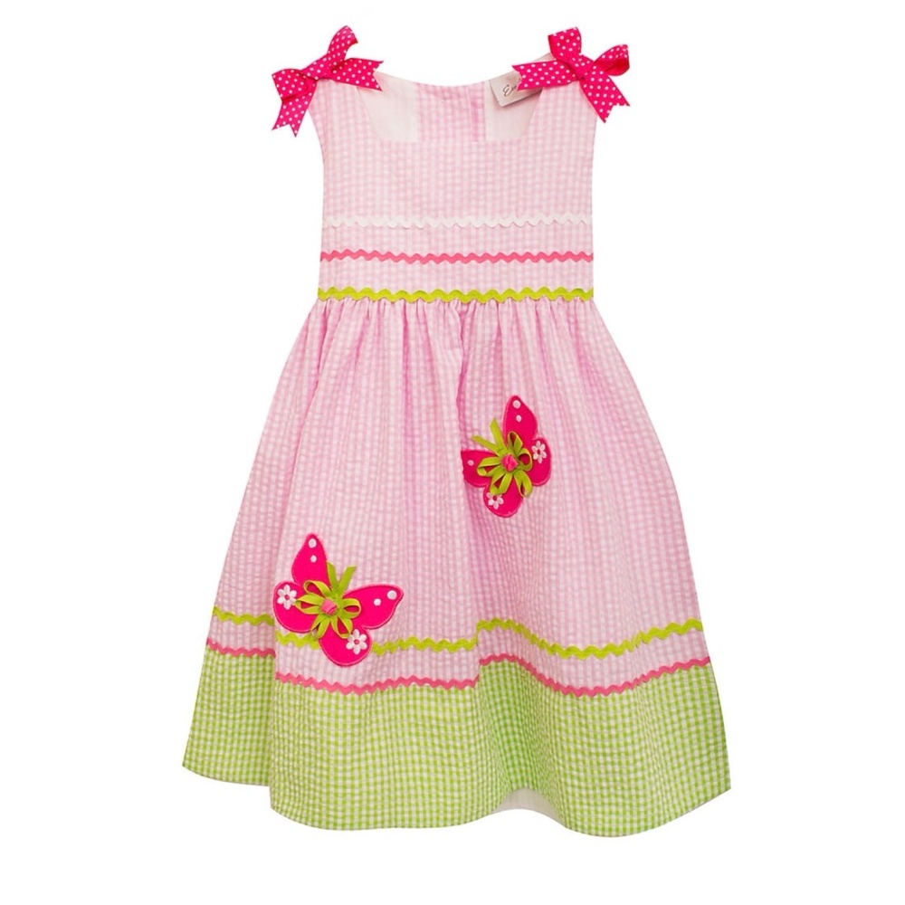 NWT Pink Green Gingham Butterfly Dress Size 3T